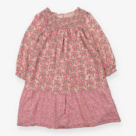 Dress LS pink smocked floral smaller flower to hem