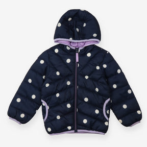 Navy Puffer Coat with White Spots - Lilac liner