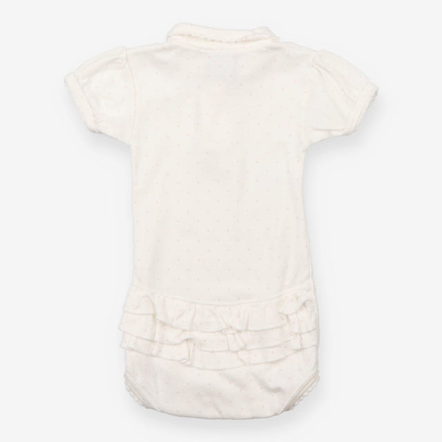 Bodysuit white collared pink spot frill bottom