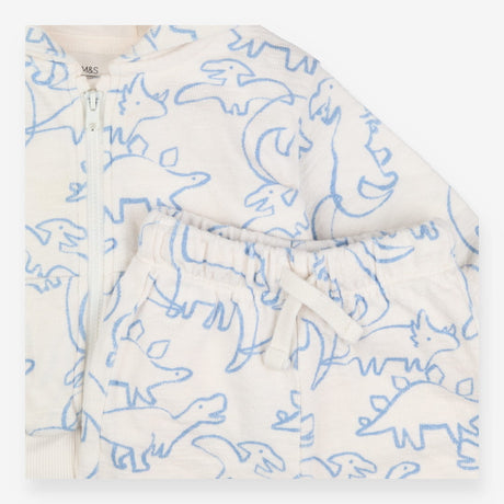 Zip Hoodie and Jogger Towelling Blue Dinosaurs