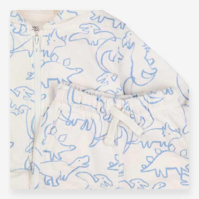 Zip Hoodie and Jogger Towelling Blue Dinosaurs