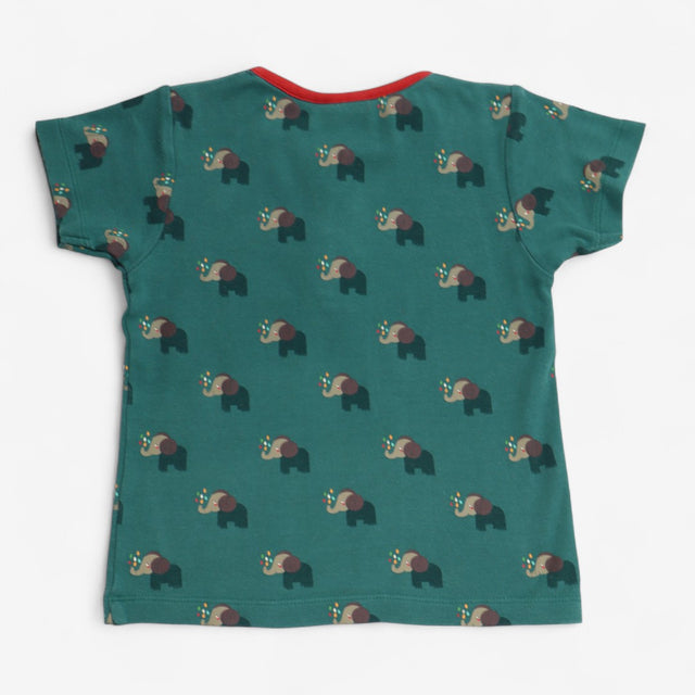 T-shirt green elephant red collar