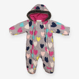 Pramsuit grey with coloured hearts