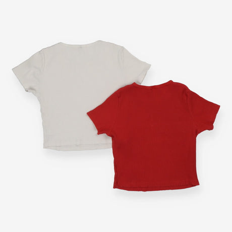 Uniqlo Mini Ribbed T‑Shirt – White & Brick 2pk