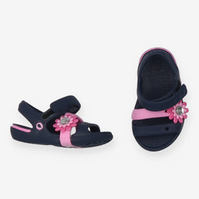 Navy Croc Sandals with Pink Flower 