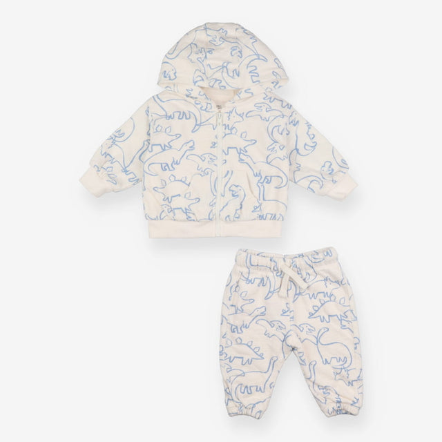 Zip Hoodie and Jogger Towelling Blue Dinosaurs