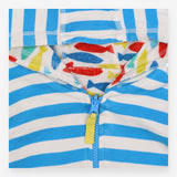 Reversible hoodie blue white stripe towelling fish