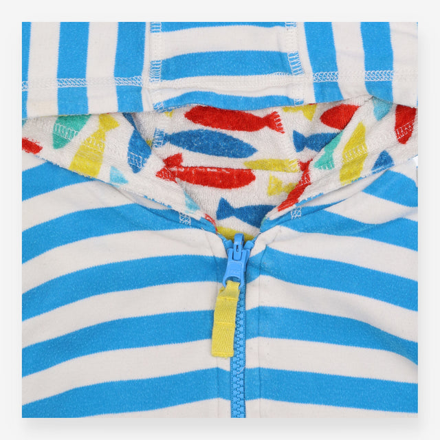 Reversible hoodie blue white stripe towelling fish