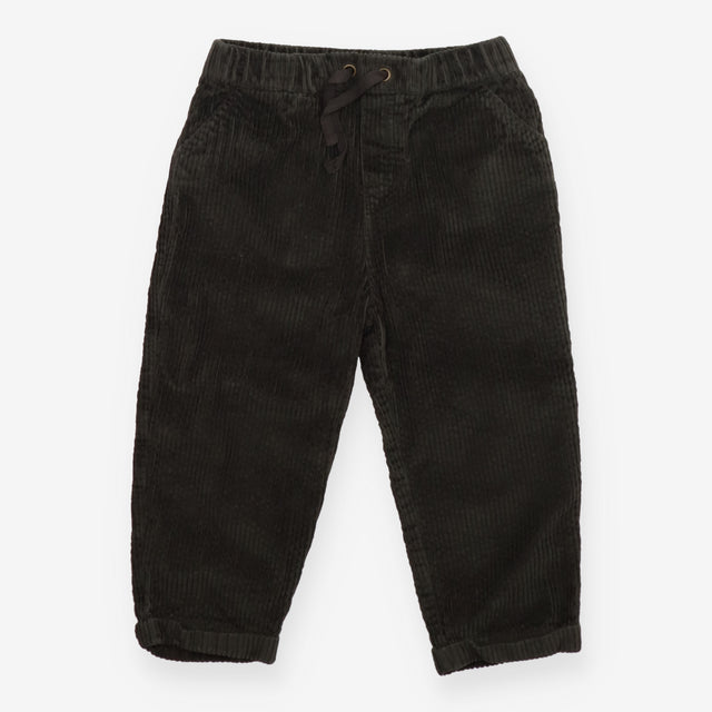 Green velour cord trousers with tie waist