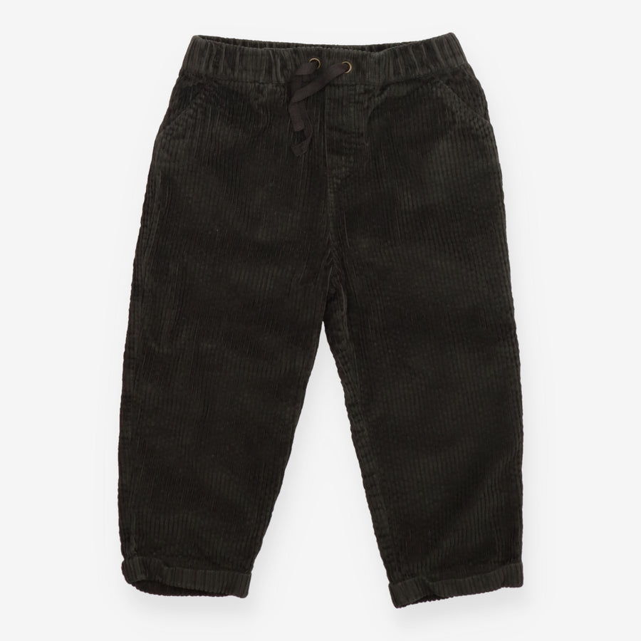 Green velour cord trousers with tie waist