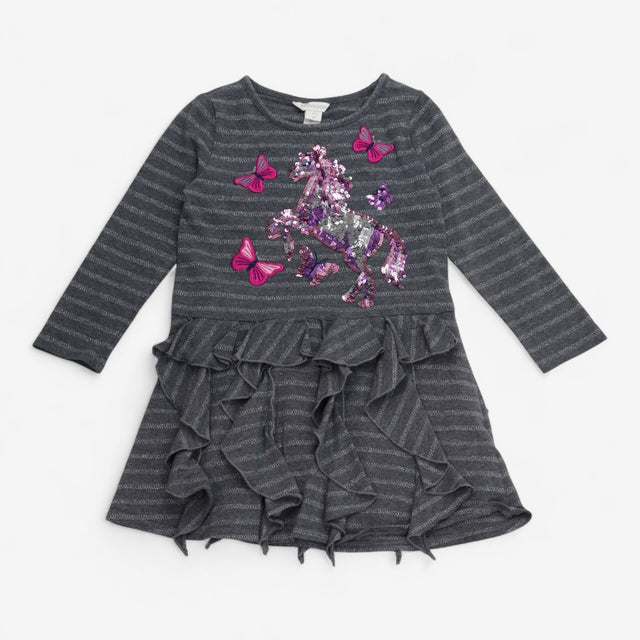 Dress long sleeve grey with sequin unicorn