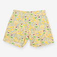 Shorts jersey yellow pansies blue flowers