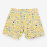 Shorts jersey yellow pansies blue flowers