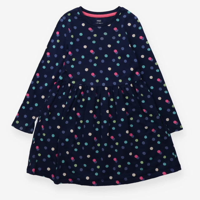 Dress Long Sleeved Navy Multicoloured Spots