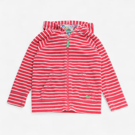 Hoodie Zip Up Pink and White Striped Towelling