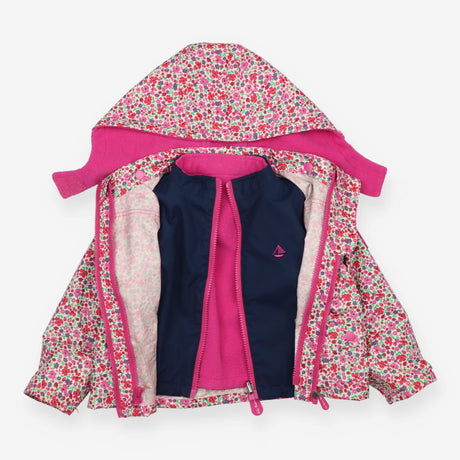 4 in 1 Raincoat Blue Floral with Pink Fleece