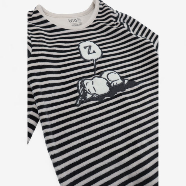 Sleepsuit Black and Cream Velour Striped with Snoo