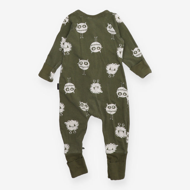 Sleepsuit zip green monsters