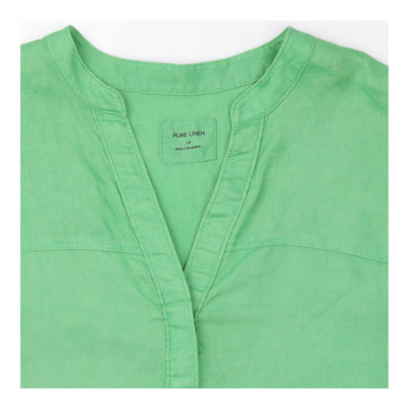 Blouse Bright Green Pure Linen V Neck