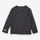 T Shirt Grandad Collar Grey and White Stripes