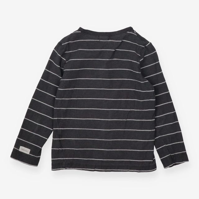 T Shirt Grandad Collar Grey and White Stripes
