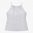 Blue Geometric Print Cami Top with Tie Neckline