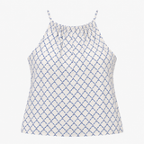 Blue Geometric Print Cami Top with Tie Neckline