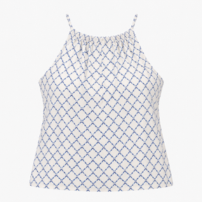 Blue Geometric Print Cami Top with Tie Neckline
