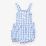 Shortie Dungarees Blue Check Duck Applique
