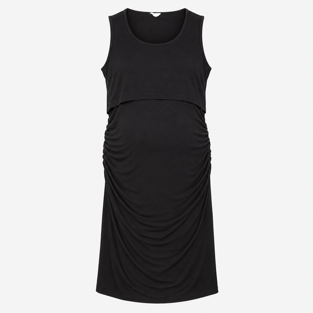 Midi Dress Black Layered Bodice Stretch Maternity