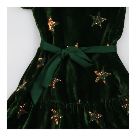 Green Velvet & Sequin Stars Dress