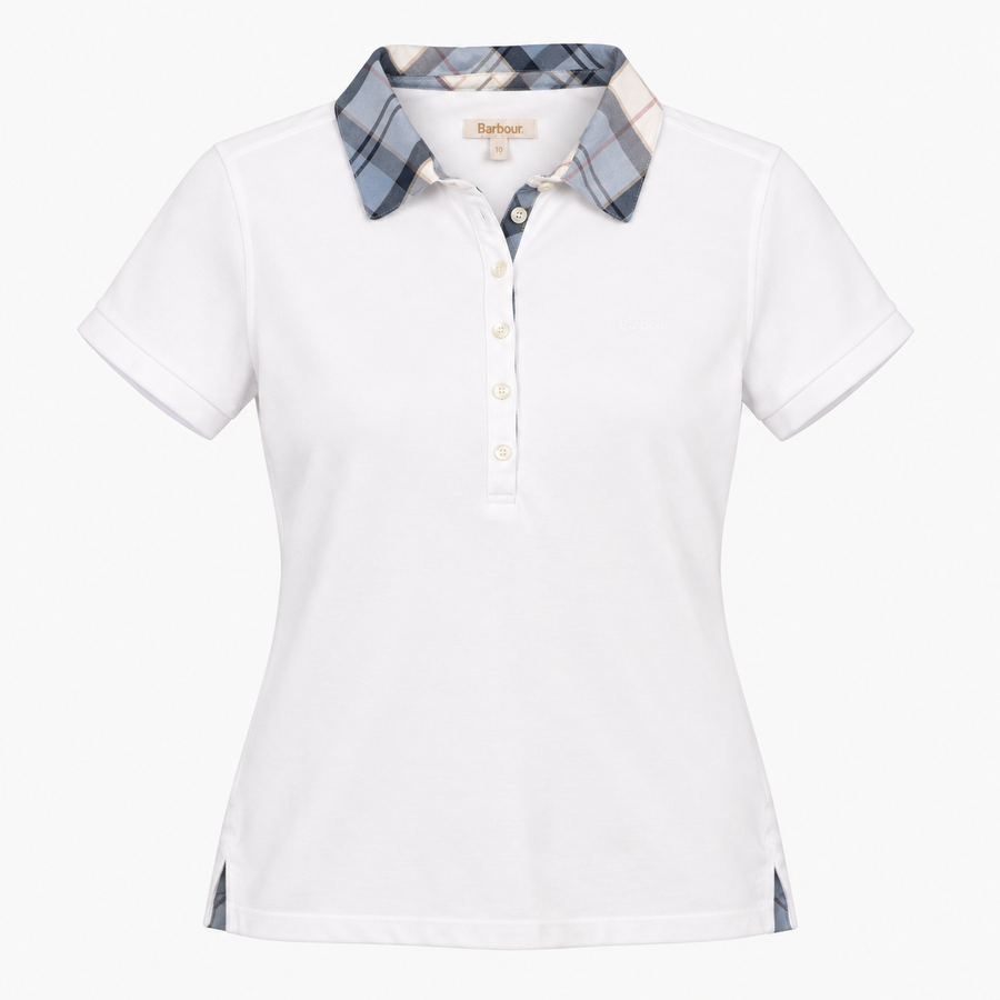 Top White Tartan Collar Short Sleeve Polo