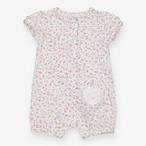 Romper jersey white small flowers bunny pocket
