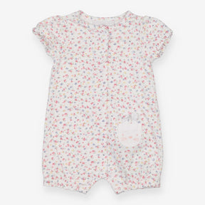 Romper jersey white small flowers bunny pocket