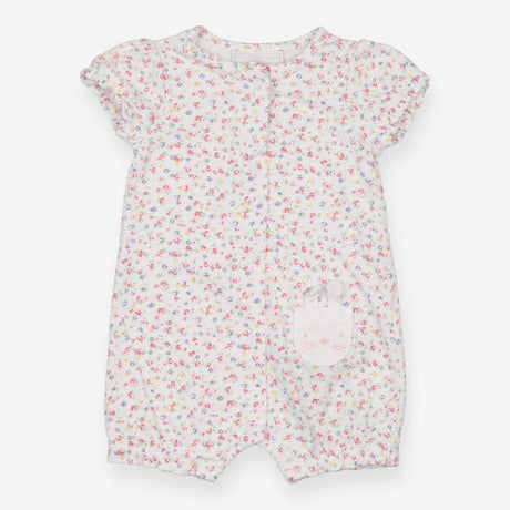 Romper jersey white small flowers bunny pocket