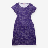 Dress Purple Maths Equation Print Short Sleeve Fit