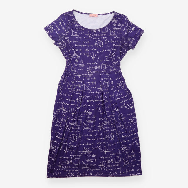 Dress Purple Maths Equation Print Short Sleeve Fit