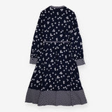 Navy White Floral Print Geometric Trim Long 
