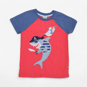 Red Pirate Shark Applique T-shirt