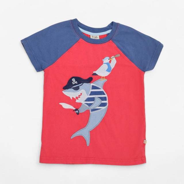 Red Pirate Shark Applique T-shirt