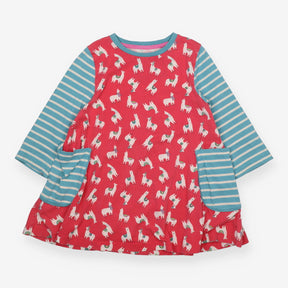 Tunic pink Llama print with blue striped sleeves