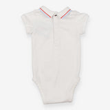 Bodysuit polo neck with blue and red stripe