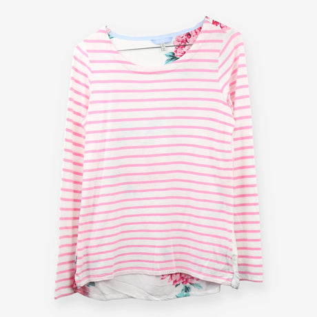 Pink Stripe Floral Back Long Sleeve Top Cotton Bre