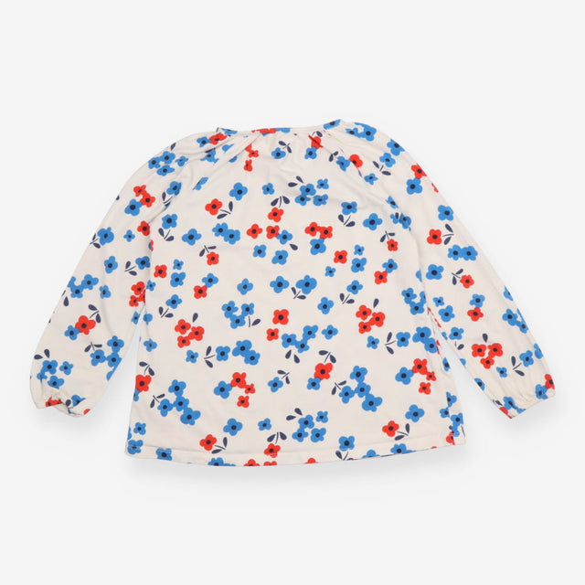 Tee white LS red blue flowers