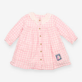 Dress Pink and White Check White Collar