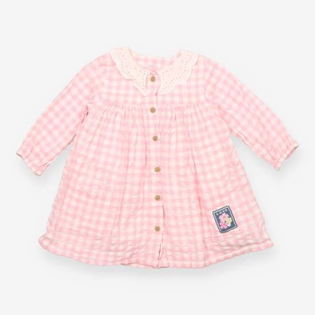 Dress Pink and White Check White Collar