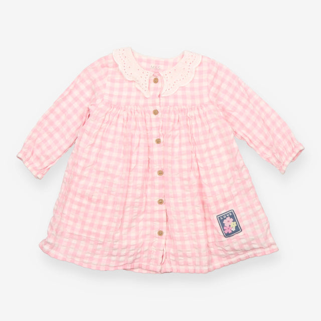 Dress Pink and White Check White Collar