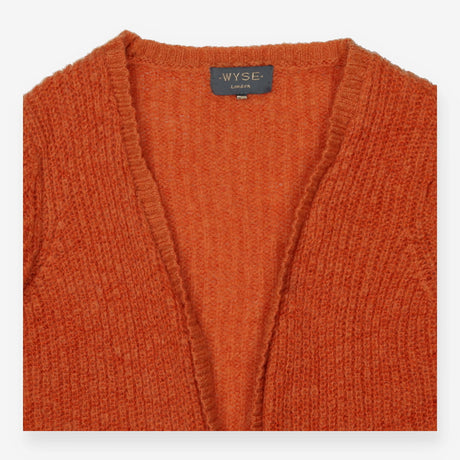 Long‑Line Mohair & Merino Wool Mix Orange Cardigan