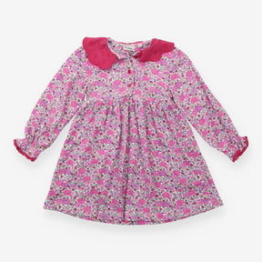 Purple Floral Dress with Pink Frill Collar