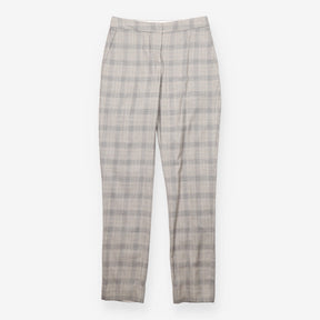 Grey Wool Blend Checked Slim Tailored Trousers